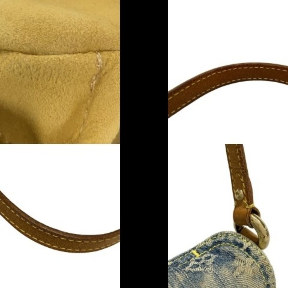 Authentic Louis Vuitton Denim Mini Pleaty Vintage Pouch Pochette Bag Monogram LV