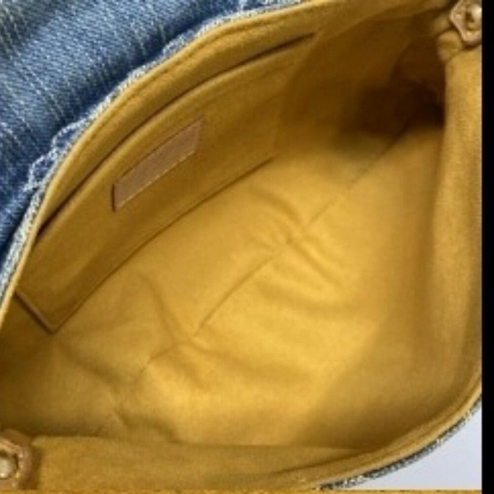 Authentic Louis Vuitton Denim Mini Pleaty Vintage Pouch Pochette Bag Monogram LV