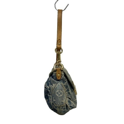 Authentic Louis Vuitton Denim Mini Pleaty Vintage Pouch Pochette Bag Monogram LV