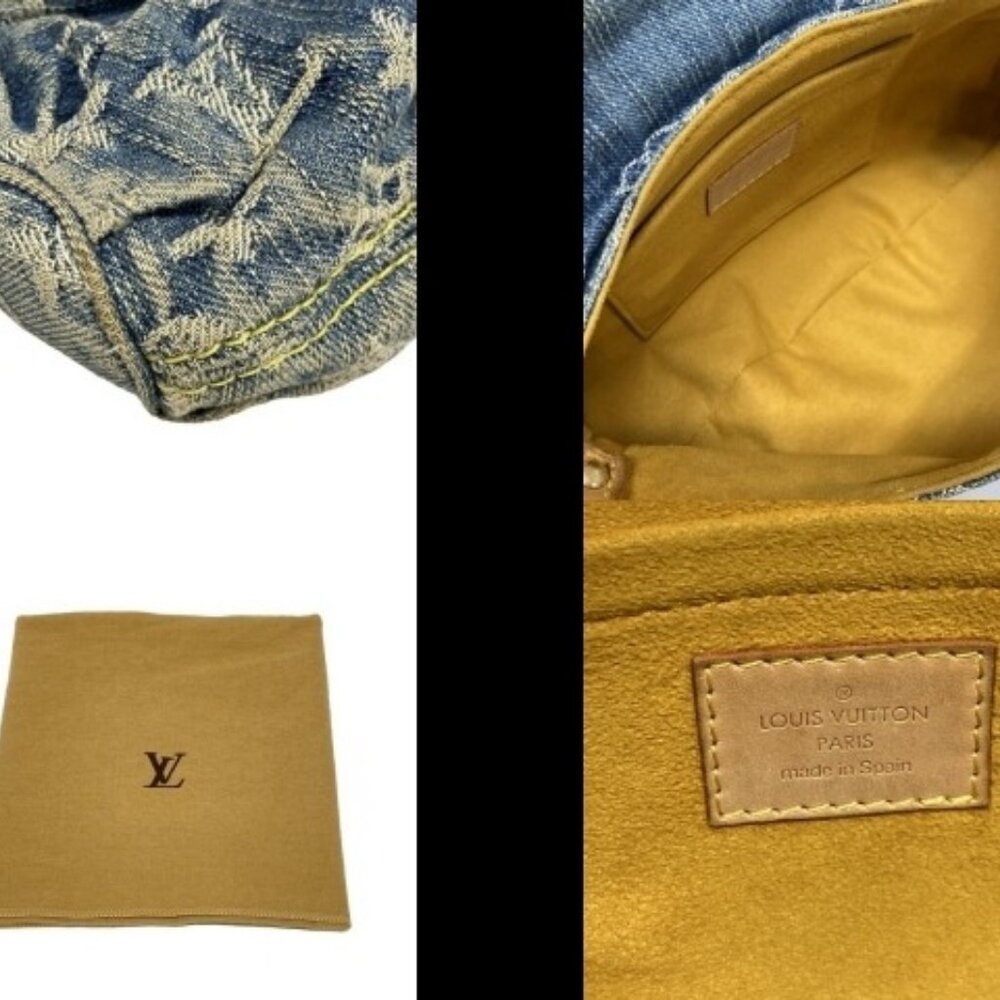 Authentic Louis Vuitton Denim Mini Pleaty Vintage Pouch Pochette Bag Monogram LV