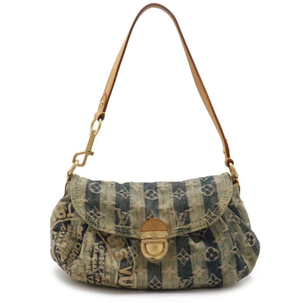 Authentic Louis Vuitton Denim Mini Pleaty Vintage Pouch Pochette Bag Monogram