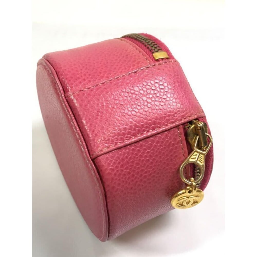 Chanel CC Caviar Round Pouch Jewelry Travel Case Coin Purse Pink