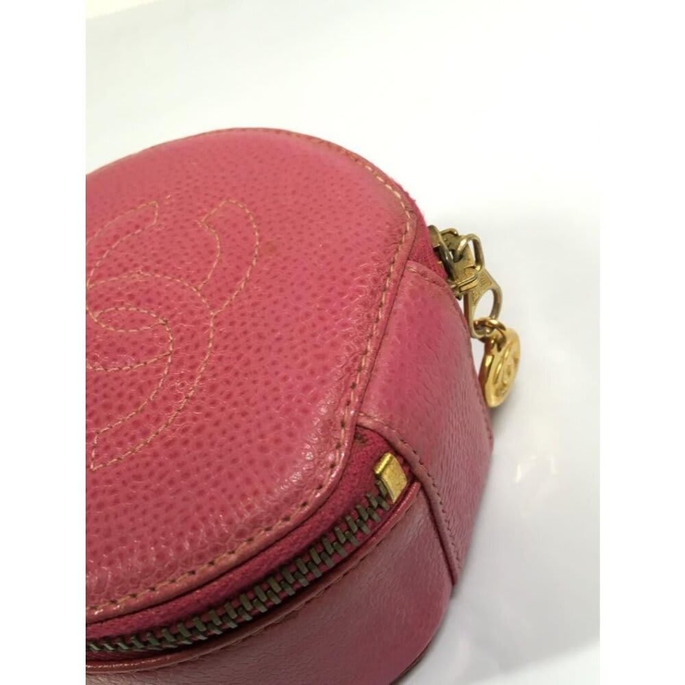Chanel CC Caviar Round Pouch Jewelry Travel Case Coin Purse Pink
