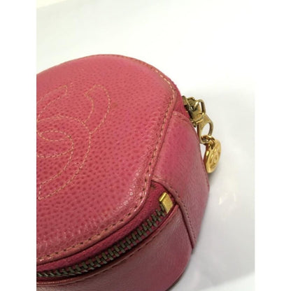 Chanel CC Caviar Round Pouch Jewelry Travel Case Coin Purse Pink