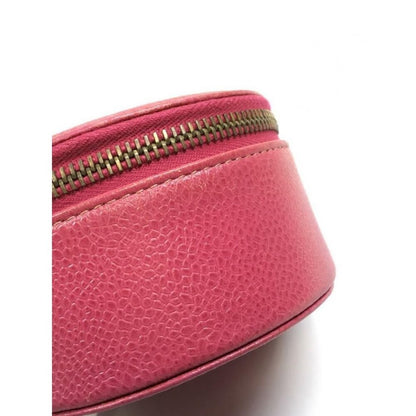 Chanel CC Caviar Round Pouch Jewelry Travel Case Coin Purse Pink