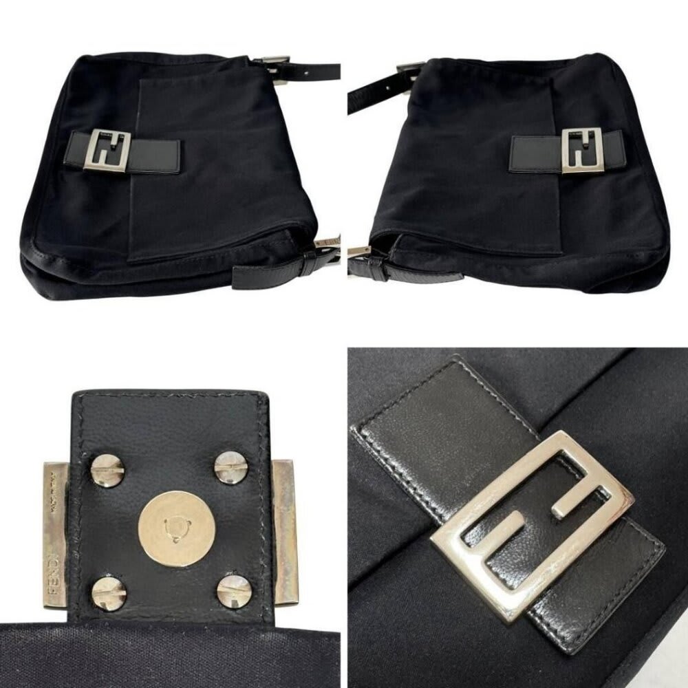 Fendi Mamma Zucca Bucket Baguette Shoulder Flap Bag Black Purse Tote