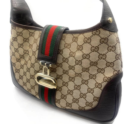 Authentic GUCCI GG Jackie Sherry Web Canvas Handbag Shoulder Bag Charm Ophidia