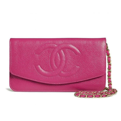Chanel Caviar Classic Leather Wallet Chain Flap Pink Purse Crossbody