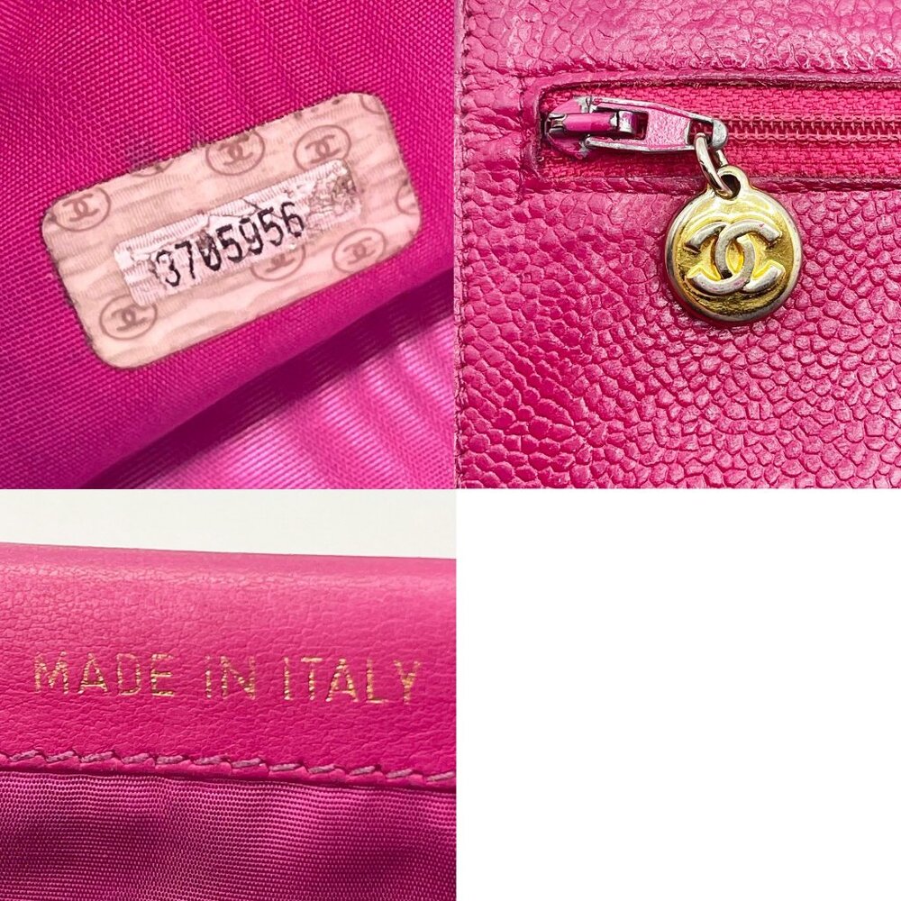 Authentic CHANEL Caviar Classic Leather Wallet Chain Flap Pink Purse Crossbody
