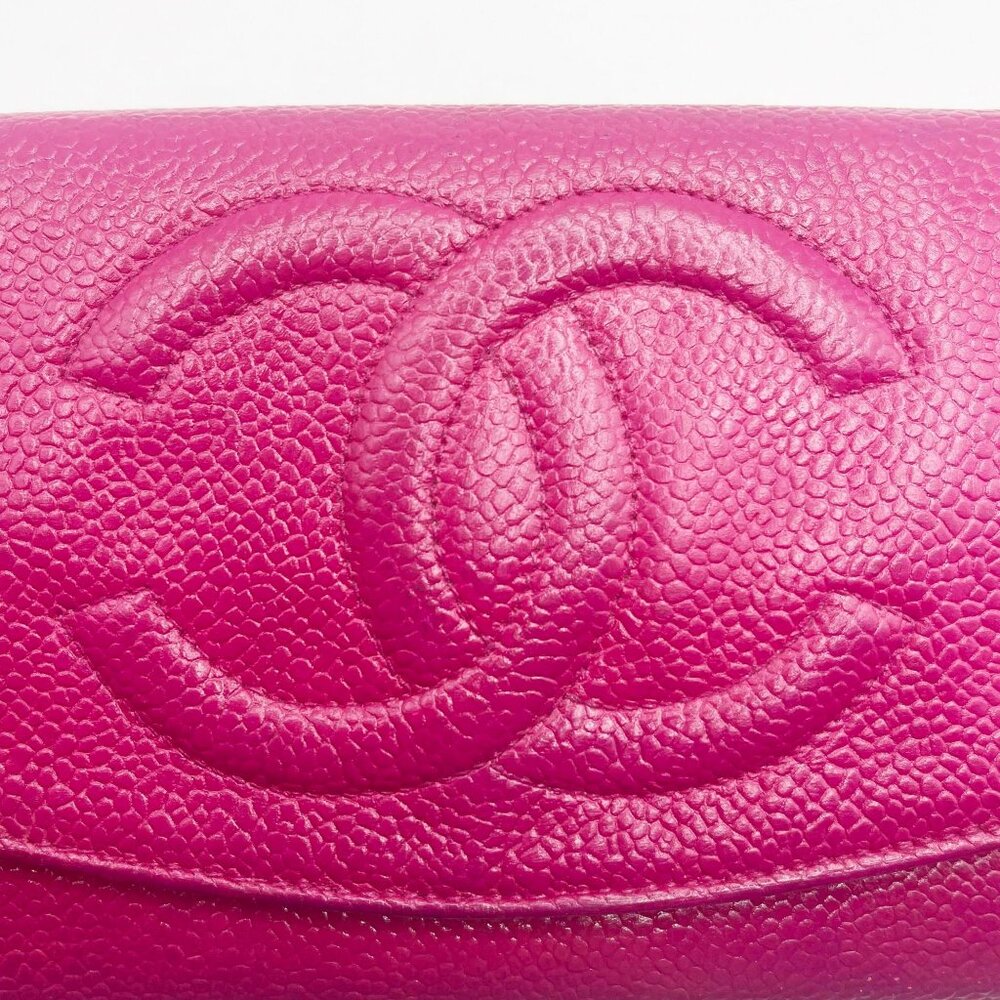 Authentic CHANEL Caviar Classic Leather Wallet Chain Flap Pink Purse Crossbody