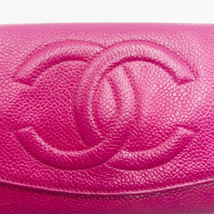 Authentic CHANEL Caviar Classic Leather Wallet Chain Flap Pink Purse Crossbody