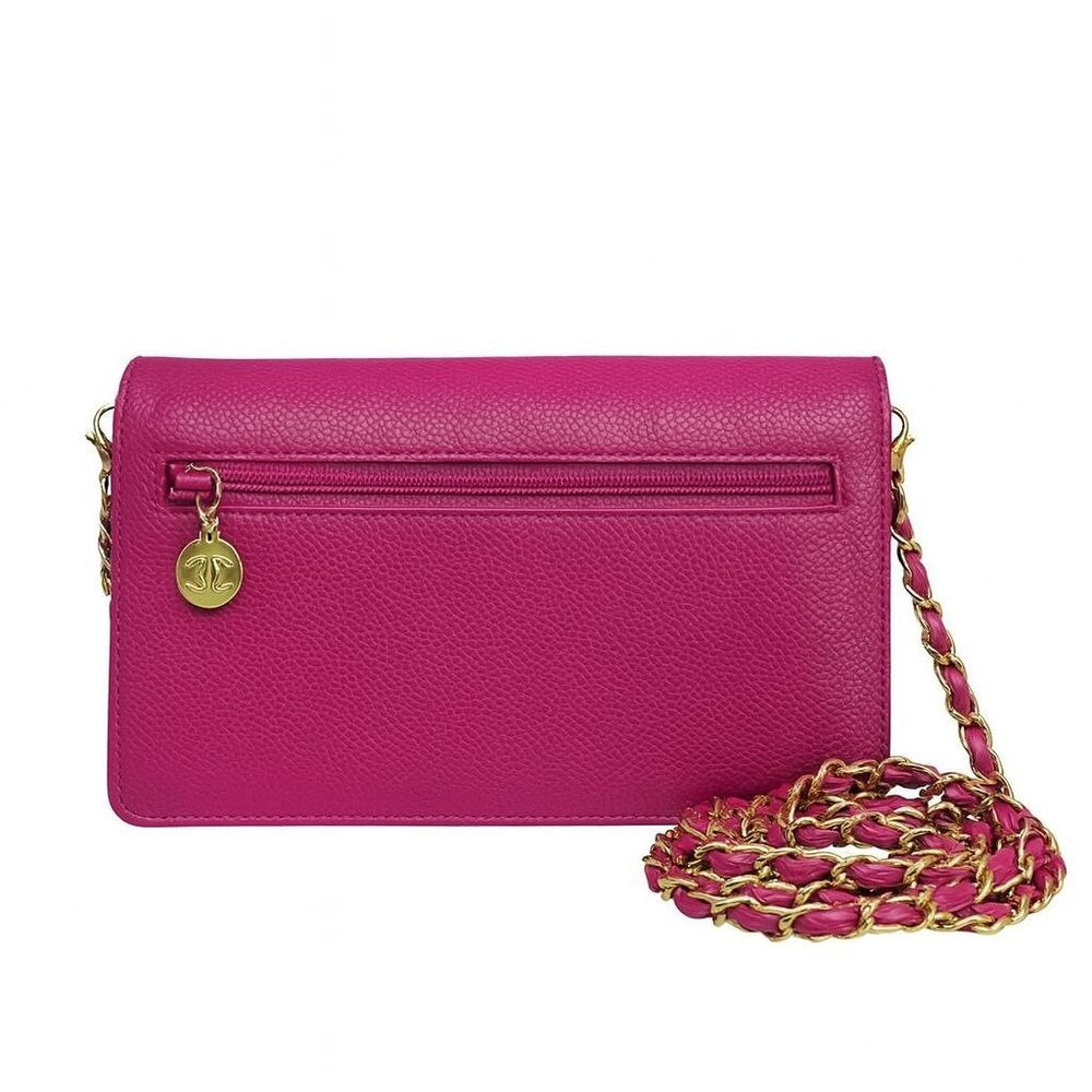 Authentic CHANEL Caviar Classic Leather Wallet Chain Flap Pink Purse Crossbody