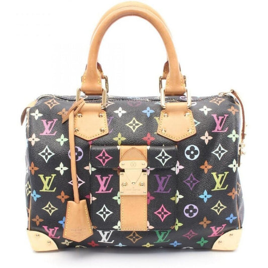 Authentic Louis Vuitton Speedy 30 Monogram Multicolor Sac Bag Black Tote Handbag