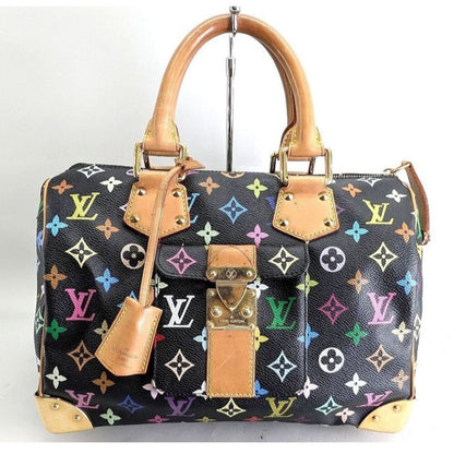 Authentic Louis Vuitton Speedy 30 Monogram Multicolor Sac Bag Black Tote Handbag