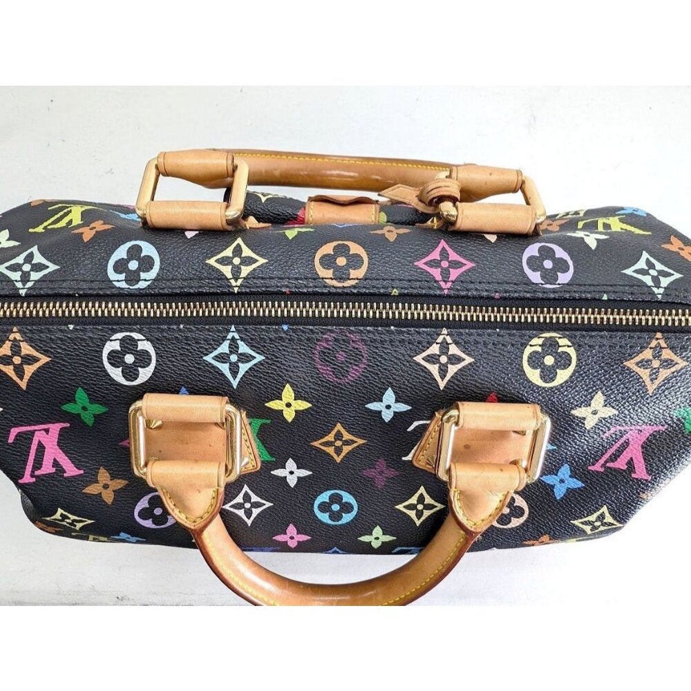 Authentic Louis Vuitton Speedy 30 Monogram Multicolor Sac Bag Black Tote Handbag