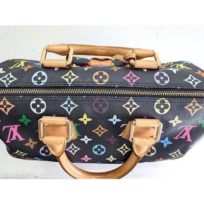Authentic Louis Vuitton Speedy 30 Monogram Multicolor Sac Bag Black Tote Handbag