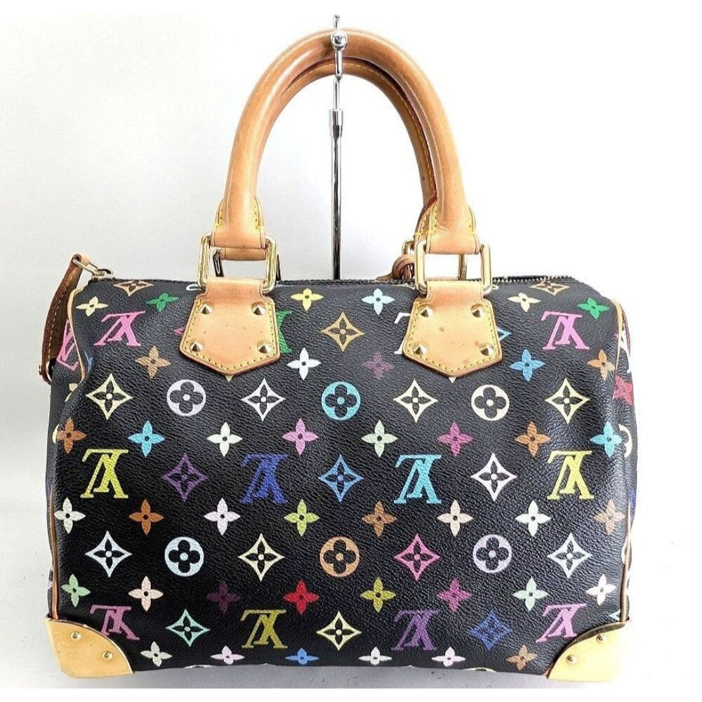 Authentic Louis Vuitton Speedy 30 Monogram Multicolor Sac Bag Black Tote Handbag