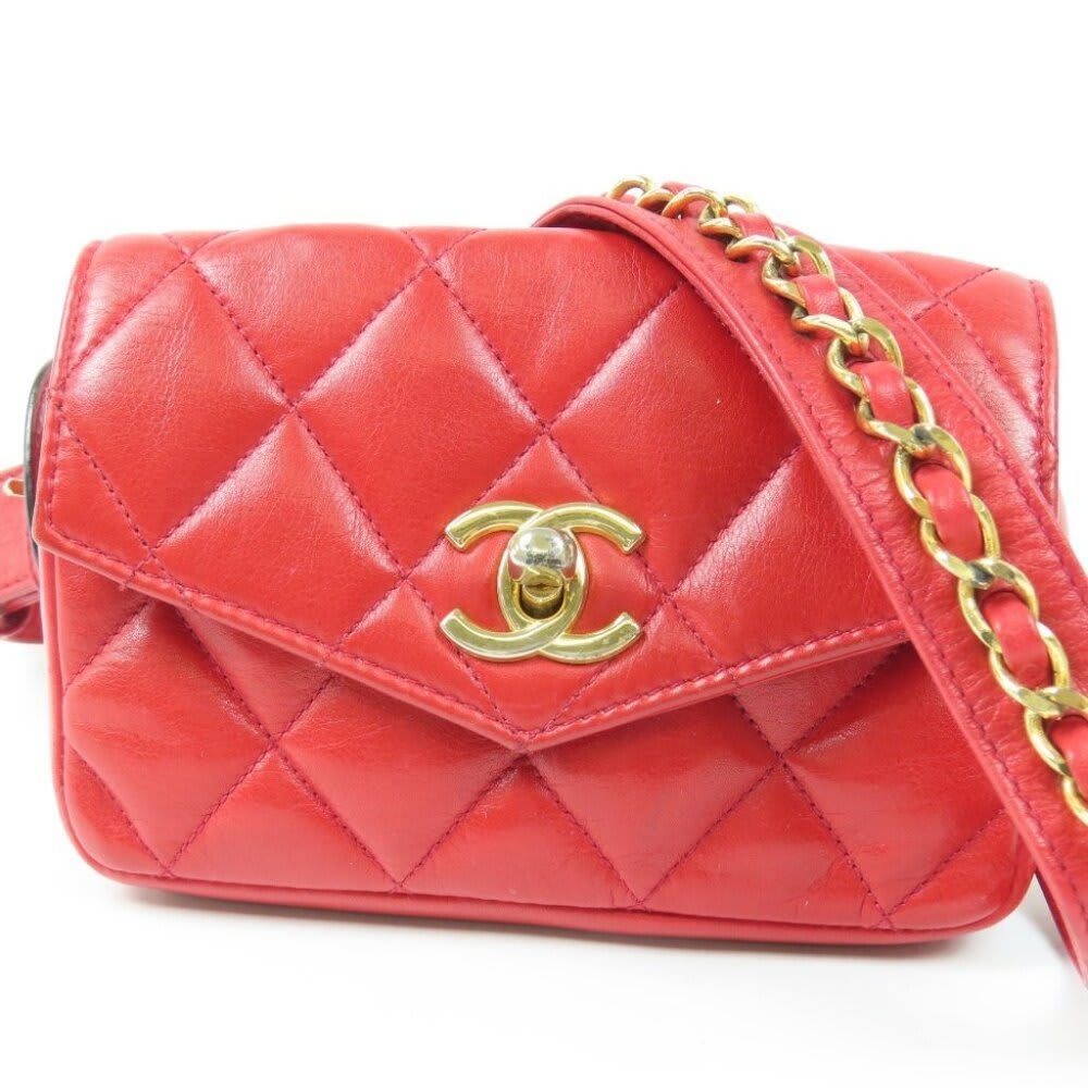 Chanel Chanel CC Vintage Quilted Lambskin Waist Pouch Bum Bag Leather Red