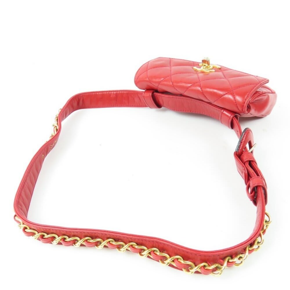 Chanel Chanel CC Vintage Quilted Lambskin Waist Pouch Bum Bag Leather Red
