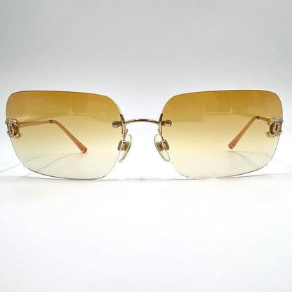 Chanel Vintage Sunglasses Rhinestone CC Logo Rimless Gradient Gold Tint