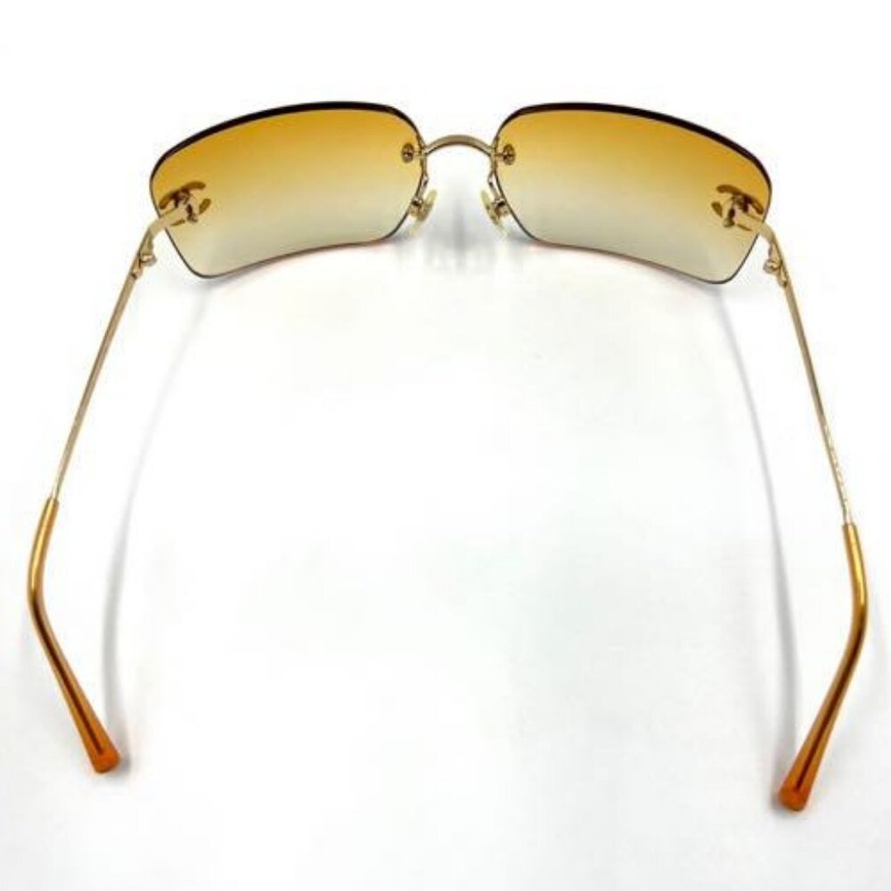Chanel Vintage Sunglasses Rhinestone CC Logo Rimless Gradient Gold Tint