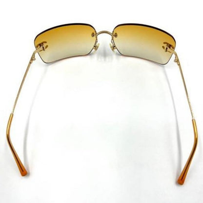 Chanel Vintage Sunglasses Rhinestone CC Logo Rimless Gradient Gold Tint