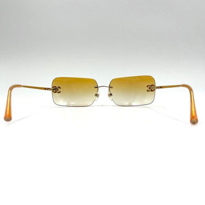 Chanel Vintage Sunglasses Rhinestone CC Logo Rimless Gradient Gold Tint