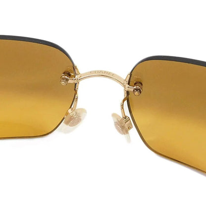 Chanel Vintage Sunglasses Rhinestone CC Logo Rimless Gradient Gold Tint