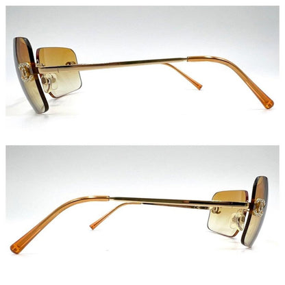Chanel Vintage Sunglasses Rhinestone CC Logo Rimless Gradient Gold Tint