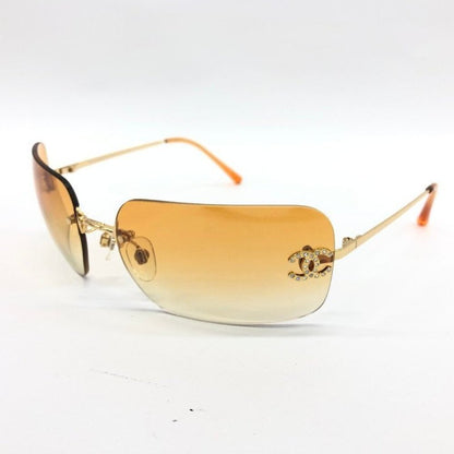 Chanel Vintage Sunglasses Rhinestone CC Logo Rimless Gradient Gold Orange