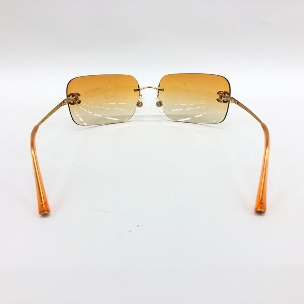 Chanel Vintage Sunglasses Rhinestone CC Logo Rimless Gradient Gold Orange