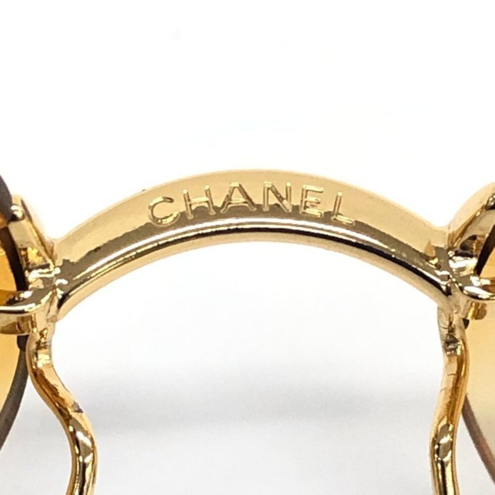Chanel Vintage Sunglasses Rhinestone CC Logo Rimless Gradient Gold Orange