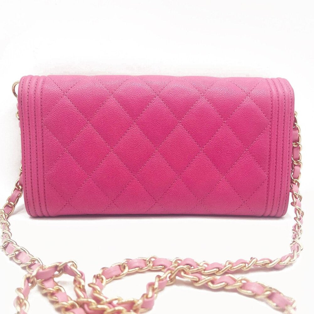 Chanel Boy CC Flap Lambskin Wallet Chain Shoulder Crossbody Pink Gold