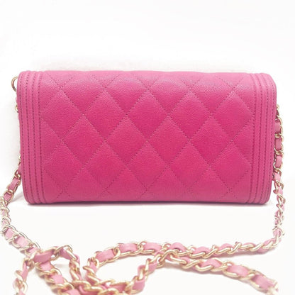 Chanel Boy CC Flap Lambskin Wallet Chain Shoulder Crossbody Pink Gold