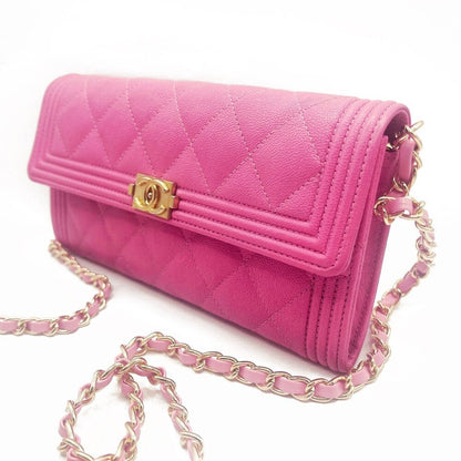 Chanel Boy CC Flap Lambskin Wallet Chain Shoulder Crossbody Pink Gold