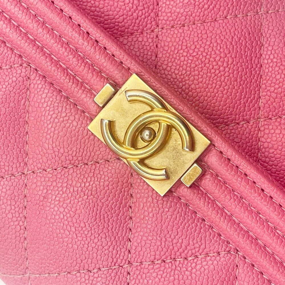 Chanel Boy CC Flap Lambskin Wallet Chain Shoulder Crossbody Pink Gold