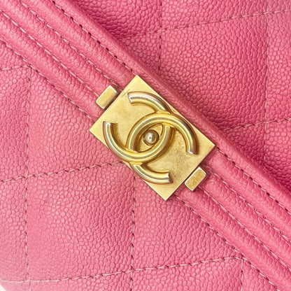 Chanel Boy CC Flap Lambskin Wallet Chain Shoulder Crossbody Pink Gold