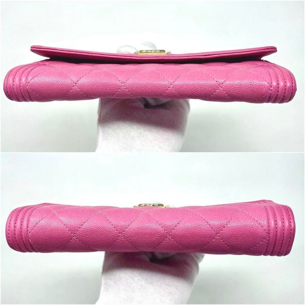 Chanel Boy CC Flap Lambskin Wallet Chain Shoulder Crossbody Pink Gold