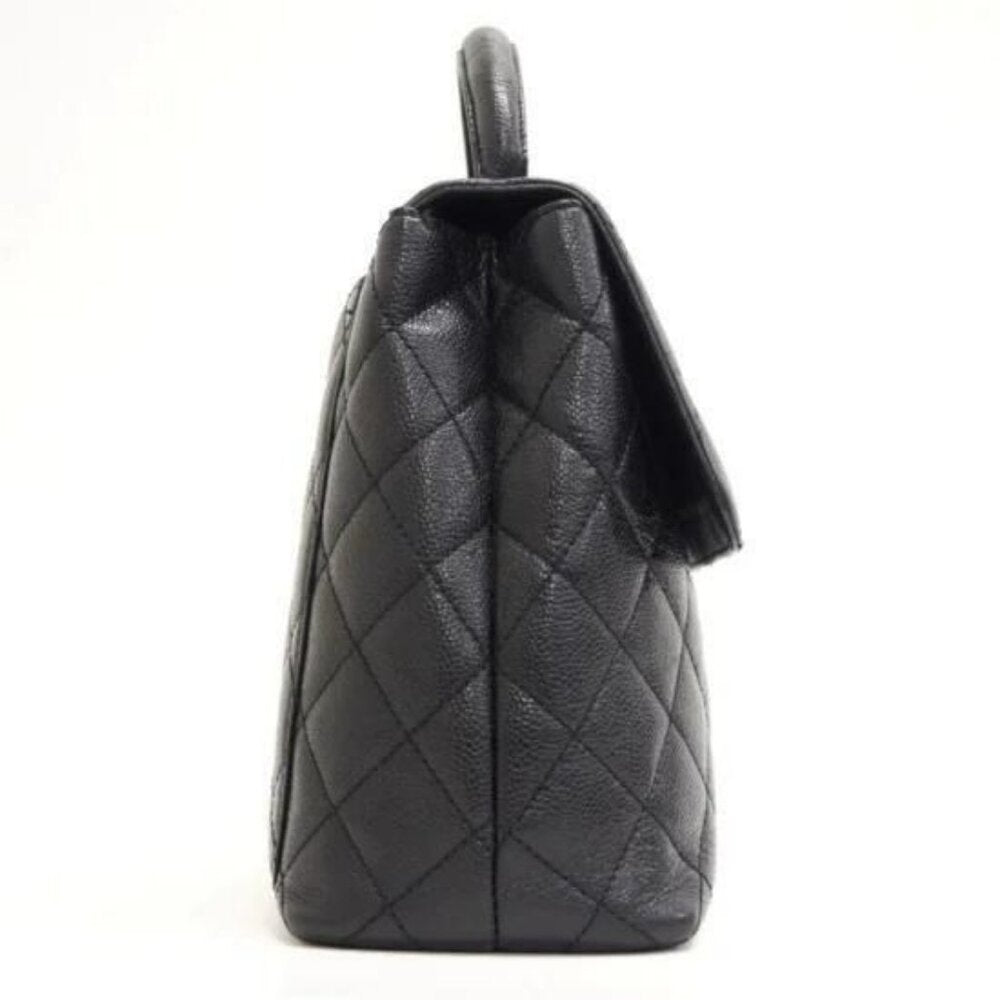 Authentic Chanel 24k CC Caviar Vintage Kelly Quilted Flap Bag Black Purse Handle