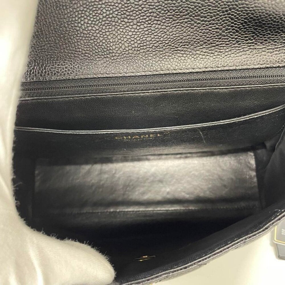 Authentic Chanel 24k CC Caviar Vintage Kelly Quilted Flap Bag Black Purse Handle