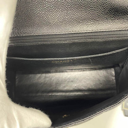 Authentic Chanel 24k CC Caviar Vintage Kelly Quilted Flap Bag Black Purse Handle