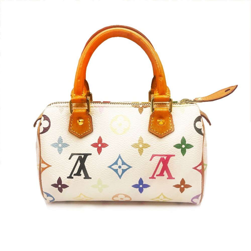 Authentic Louis Vuitton Mini Nano Speedy Monogram Multicolor Sac Bag HL White