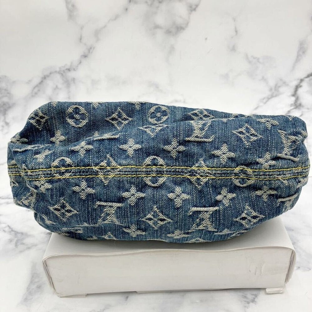 Authentic Louis Vuitton Denim Pleaty Monogram Vintage Pouch Pochette Hand Bag