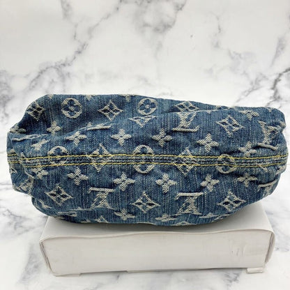 Authentic Louis Vuitton Denim Pleaty Monogram Vintage Pouch Pochette Hand Bag