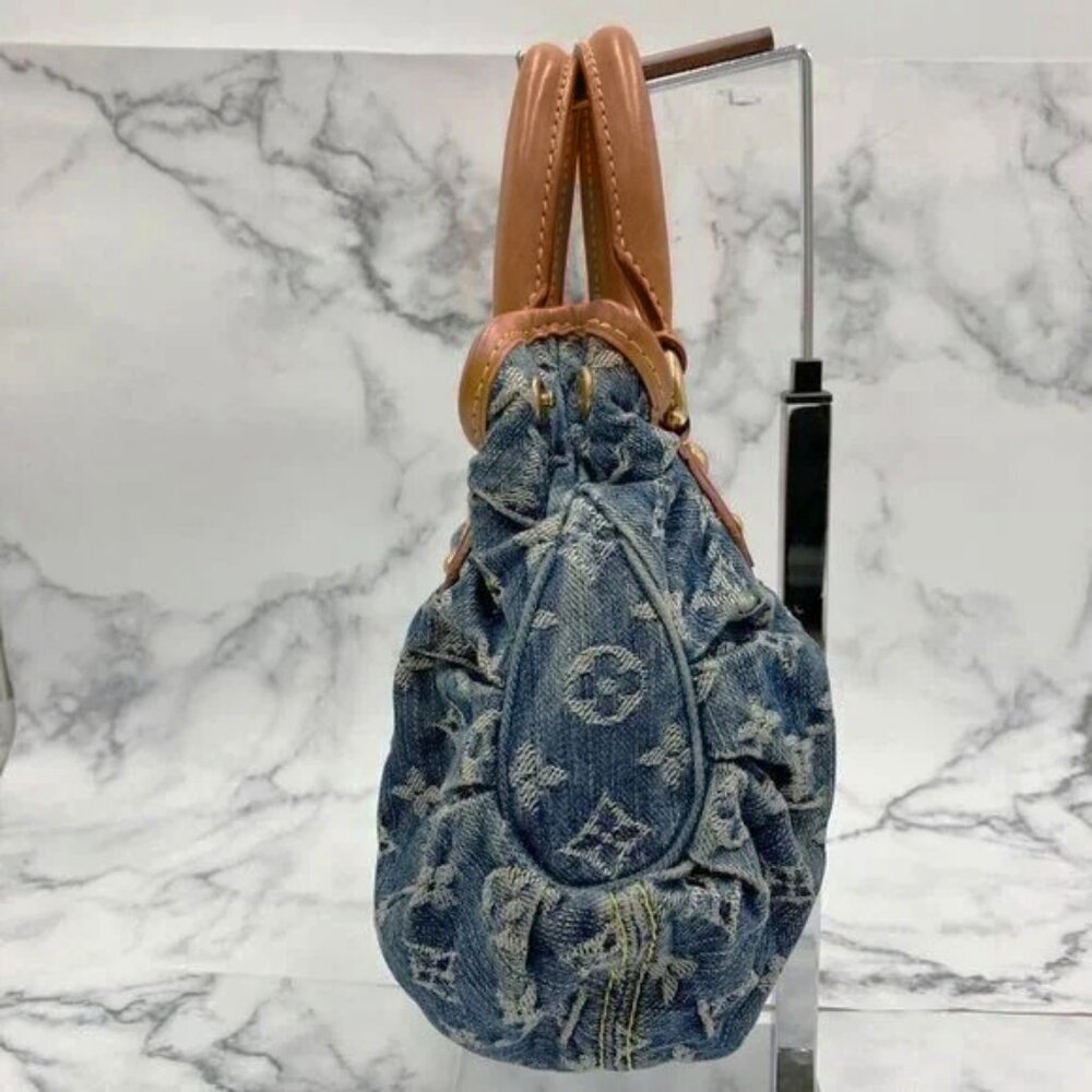 Authentic Louis Vuitton Denim Pleaty Monogram Vintage Pouch Pochette Hand Bag