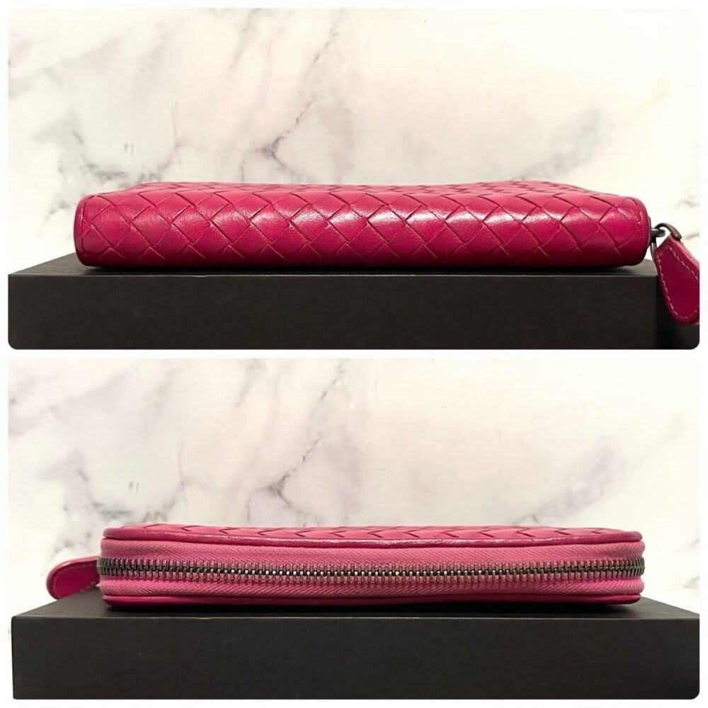 Bottega Veneta Intrecciato Nappa Zip Around Wallet Pink
