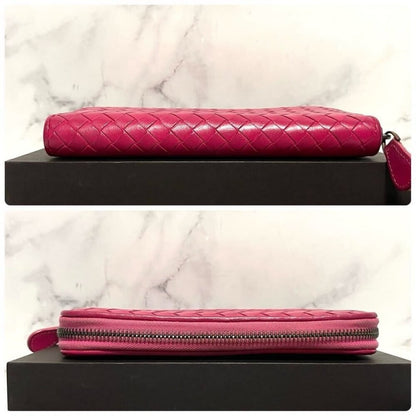 Bottega Veneta Intrecciato Nappa Zip Around Wallet Pink