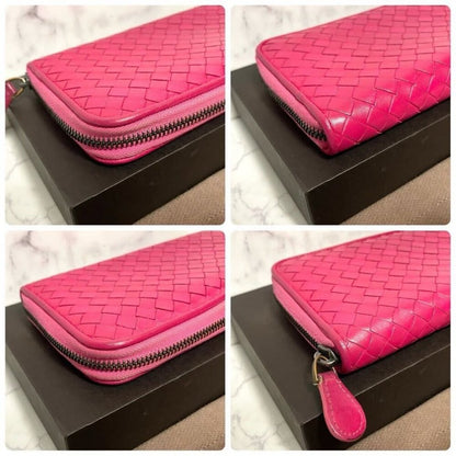 Bottega Veneta Intrecciato Nappa Zip Around Wallet Pink