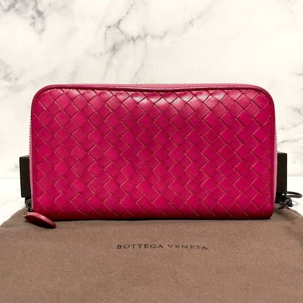 Bottega Veneta Intrecciato Nappa Zip Around Wallet Pink