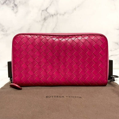 Bottega Veneta Intrecciato Nappa Zip Around Wallet Pink